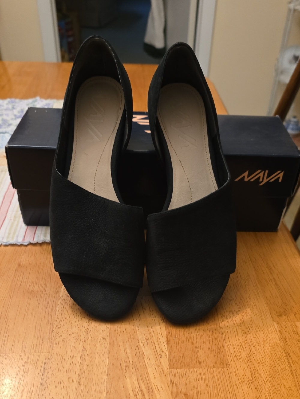 Naya Black Open-Toe Flats by Naya